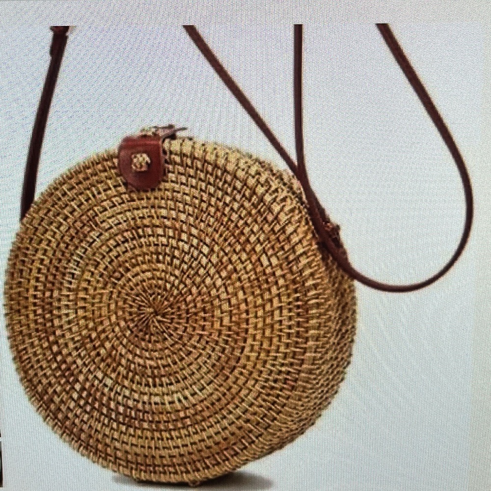 Anthropologie Bag Handwoven Round Rattan Wicker Crossbody Purse‎ - Picture 3 of 16